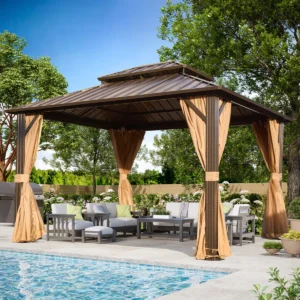 Outdoor Hardtop Gazebo with Aluminum Frame & Double Galvanized Steel Roof